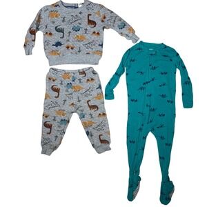 Dino Toddler Baby Boy 12M Dinosaur Sleeper and Jogger Set Teal Grey